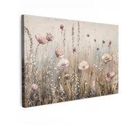 MuchoWow© Impression sur Toile Decoration Murale Peinture 120x80 cm Tableaux Decoratifs Muraux Déco Chambre Tableau Salon Fleurs - Rose - Moderne - Beige