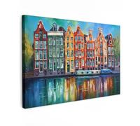 MuchoWow© Impression sur Toile Decoration Murale Peinture 120x80 cm Tableaux Decoratifs Muraux Déco Chambre Tableau Salon Amsterdam - Peinture à l'huile - Canal - Art