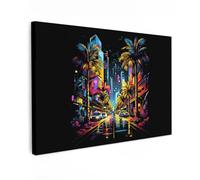 MuchoWow© Impression sur Toile Decoration Murale Peinture 120x80 cm Tableaux Decoratifs Muraux Décoration Chambre Rétro - Ville - Arbres - Lumière - Voiture