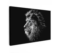 MuchoWow© Impression sur Toile Decoration Murale Peinture 120x80 cm Tableaux Decoratifs Muraux Décoration Chambre Lion - Noir et blanc - Animaux - Industriel