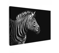 MuchoWow© Impression sur Toile Decoration Murale Peinture 120x80 cm Tableaux Decoratifs Muraux Décoration Chambre Zèbre - Noir - Blanc - Portrait - Animaux
