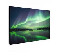 MuchoWow© Impression sur Toile Decoration Murale Peinture 120x80 cm Tableaux Decoratifs Muraux Décoration Chambre Aurore boréale - Lac - Islande - Vert - Forêt - Neige