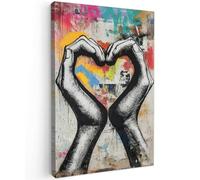 MuchoWow© Impression sur Toile Decoration Murale Peinture 20x30 cm Tableaux Art Décoratif Muraux Décoration Chambre Mains - Coeur - Street art - Graffiti