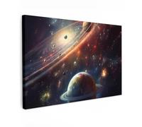 MuchoWow© Impression sur Toile Decoration Murale Peinture 30x20 cm Tableaux Art Décoratif Muraux Décoration Chambre Espace - Planètes - Néon - Étoiles