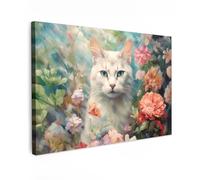 MuchoWow© Impression sur Toile Decoration Murale Peinture 30x20 cm Tableaux Decoratifs Muraux Décoration Chambre Chat - Fleurs - Roses - Nature