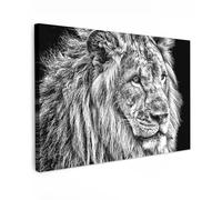 MuchoWow© Impression sur Toile Decoration Murale Peinture 30x20 cm Tableaux Decoratifs Muraux Décoration Chambre Portrait - Lion - Noir et blanc