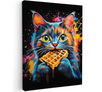 MuchoWow© Impression sur Toile Decoration Murale Peinture 30x40 cm Tableaux Art Décoratif Muraux Décoration Chambre Chat - Graffiti - Coloré - Gaufre - Nourriture