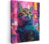 MuchoWow© Impression sur Toile Decoration Murale Peinture 30x40 cm Tableaux Decoratifs Muraux Déco Chambre Tableau Salon Graffiti - Chat - Pop art - Chine - Néon - Banksy