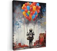 MuchoWow© Impression sur Toile Decoration Murale Peinture 30x40 cm Tableaux Decoratifs Muraux Déco Chambre Tableau Salon Garçon - Ballons - Bâtiments - Art - Banksy