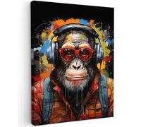 MuchoWow© Impression sur Toile Decoration Murale Peinture 30x40 cm Tableaux Decoratifs Muraux Décoration Chambre Chimpanzé - Singe - Animaux - Graffiti - Lunettes - Casque - Couleurs