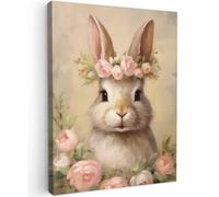 MuchoWow© Impression sur Toile Decoration Murale Peinture 30x40 cm Tableaux Decoratifs Muraux Décoration Chambre Chambre enfant - Femme - Lapin - Fleurs - Rose - Animaux