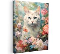 MuchoWow© Impression sur Toile Decoration Murale Peinture 30x40 cm Tableaux Decoratifs Muraux Décoration Chambre Chat - Fleurs - Roses - Nature