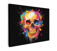 MuchoWow© Impression sur Toile Decoration Murale Peinture 40x30 cm Tableaux Art Décoratif Muraux Décoration Chambre Crâne - Graffiti - Tête de mort - Coloré
