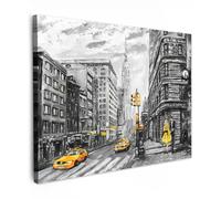 MuchoWow© Impression sur Toile Decoration Murale Peinture 40x30 cm Tableaux Art Décoratif Muraux Décoration Chambre New York - Peinture à l'huile - Ville - Jaune - Voiture