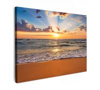 MuchoWow© Impression sur Toile Decoration Murale Peinture 40x30 cm Tableaux Decoratifs Muraux Déco Chambre Tableau Salon Plage - Coucher de soleil - Mer - Nuages - Horizon