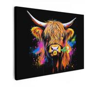 MuchoWow© Impression sur Toile Decoration Murale Peinture 40x30 cm Tableaux Decoratifs Muraux Déco Chambre Tableau Salon Highland écossais - Graffiti - Coloré - Fleur - Animaux