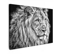 MuchoWow© Impression sur Toile Decoration Murale Peinture 40x30 cm Tableaux Decoratifs Muraux Décoration Chambre Portrait - Lion - Noir et blanc