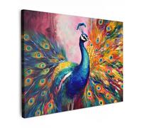MuchoWow© Impression sur Toile Decoration Murale Peinture 40x30 cm Tableaux Decoratifs Muraux Décoration Chambre Paon - Animaux - Peinture à l'huile - Arc-en-ciel