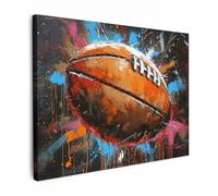 MuchoWow© Impression sur Toile Decoration Murale Peinture 40x30 cm Tableaux Decoratifs Muraux Décoration Chambre Graffiti - Rugby - Coloré - Ballon de rugby - Banksy