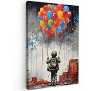 MuchoWow© Impression sur Toile Decoration Murale Peinture 40x60 cm Tableaux Decoratifs Muraux Déco Chambre Tableau Salon Garçon - Ballons - Bâtiments - Art - Banksy