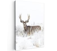 MuchoWow© Impression sur Toile Decoration Murale Peinture 40x60 cm Tableaux Decoratifs Muraux Déco Chambre Tableau Salon Cerf - Hiver - Neige - Animaux - Saisons - Blanc