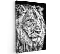 MuchoWow© Impression sur Toile Decoration Murale Peinture 40x60 cm Tableaux Decoratifs Muraux Décoration Chambre Portrait - Lion - Noir et blanc