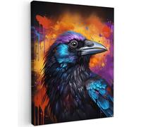 MuchoWow© Impression sur Toile Decoration Murale Peinture 50x70 cm Tableaux Decoratifs Muraux Déco Chambre Tableau Salon Oiseau - Corbeau - Graffiti - Noir - Animaux