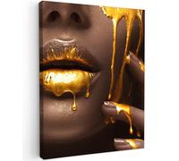 MuchoWow© Impression sur Toile Decoration Murale Peinture 50x70 cm Tableaux Decoratifs Muraux Déco Chambre Tableau Salon Femme - Or - Couleur - Lèvres - Portrait