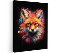 MuchoWow© Impression sur Toile Decoration Murale Peinture 50x70 cm Tableaux Decoratifs Muraux Déco Chambre Tableau Salon Graffiti - Renard - Noir - Pop art - Banksy