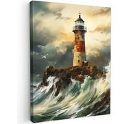 MuchoWow© Impression sur Toile Decoration Murale Peinture 50x70 cm Tableaux Decoratifs Muraux Déco Chambre Tableau Salon Phare - Eau - Mer - Rocher - Peinture à l'huile