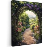 MuchoWow© Impression sur Toile Decoration Murale Peinture 50x70 cm Tableaux Decoratifs Muraux Déco Chambre Tableau Salon Vue de la Fenêtre - Paysage - Fleurs - Arche de Jardin - Nature