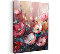 MuchoWow© Impression sur Toile Decoration Murale Peinture 50x70 cm Tableaux Decoratifs Muraux Décoration Chambre Coquelicots - Rose - Fleurs - Botanique - Art