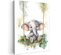 MuchoWow© Impression sur Toile Decoration Murale Peinture 50x70 cm Tableaux Decoratifs Tableau Murale File Garcon Eléphant - Animal - Enfants - Jungle - Chambre enfant - Aquarelle