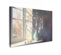 MuchoWow© Impression sur Toile Decoration Murale Peinture 60x40 cm Tableaux Art Décoratif Muraux Décoration Chambre Nature morte - Vase - Branche de Pâques