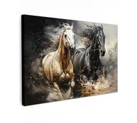 MuchoWow© Impression sur Toile Decoration Murale Peinture 60x40 cm Tableaux Decoratifs Muraux Déco Chambre Tableau Salon Cheval - Noir - Blanc - Animaux