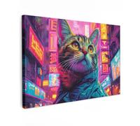 MuchoWow© Impression sur Toile Decoration Murale Peinture 60x40 cm Tableaux Decoratifs Muraux Déco Chambre Tableau Salon Graffiti - Chat - Pop art - Chine - Néon - Banksy