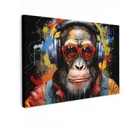 MuchoWow© Impression sur Toile Decoration Murale Peinture 60x40 cm Tableaux Decoratifs Muraux Décoration Chambre Chimpanzé - Singe - Animaux - Graffiti - Lunettes - Casque - Couleurs