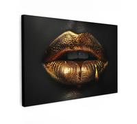 MuchoWow© Impression sur Toile Decoration Murale Peinture 60x40 cm Tableaux Decoratifs Muraux Décoration Chambre Femme - Portrait - Lèvres - Or - Noir