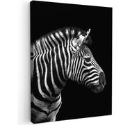 MuchoWow© Impression sur Toile Decoration Murale Peinture 60x80 cm Tableaux Decoratifs Muraux Décoration Chambre Zèbre - Noir - Blanc - Portrait - Animaux