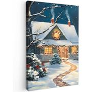 MuchoWow© Impression sur Toile Decoration Murale Peinture 60x90 cm Tableaux Art Décoratif Muraux Cadeau Noel Décoration Chambre Noël - Sapin de Noël - Hiver - Maison - Neige