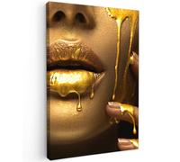 MuchoWow© Impression sur Toile Decoration Murale Peinture 60x90 cm Tableaux Decoratifs Muraux Déco Chambre Tableau Salon Femme - Or - Lèvres - Portrait