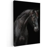 MuchoWow© Impression sur Toile Decoration Murale Peinture 60x90 cm Tableaux Decoratifs Muraux Déco Chambre Tableau Salon Cheval - Animaux - Noir - Portrait