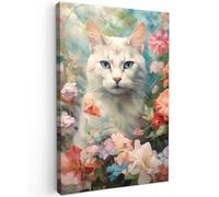 MuchoWow© Impression sur Toile Decoration Murale Peinture 60x90 cm Tableaux Decoratifs Muraux Décoration Chambre Chat - Fleurs - Roses - Nature