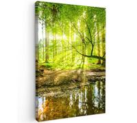 MuchoWow© Impression sur Toile Decoration Murale Peinture 60x90 cm Tableaux Decoratifs Muraux Décoration Chambre Forêt - Paysage - Eau - Arbre - Soleil - Vert - Nature