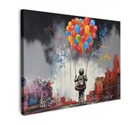 MuchoWow© Impression sur Toile Decoration Murale Peinture 70x50 cm Tableaux Decoratifs Muraux Déco Chambre Tableau Salon Garçon - Ballons - Bâtiments - Art - Banksy
