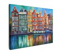 MuchoWow© Impression sur Toile Decoration Murale Peinture 70x50 cm Tableaux Decoratifs Muraux Déco Chambre Tableau Salon Amsterdam - Peinture à l'huile - Canal - Art