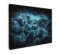 MuchoWow© Impression sur Toile Decoration Murale Peinture 70x50 cm Tableaux Decoratifs Muraux Déco Chambre Tableau Salon Carte du Monde - Bleu