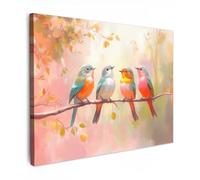 MuchoWow© Impression sur Toile Decoration Murale Peinture 70x50 cm Tableaux Decoratifs Muraux Déco Chambre Tableau Salon Oiseaux - coloré - Branche