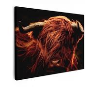 MuchoWow© Impression sur Toile Decoration Murale Peinture 70x50 cm Tableaux Decoratifs Muraux Décoration Chambre Highlander - Vache - Cornes - Portrait - Animaux