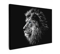 MuchoWow© Impression sur Toile Decoration Murale Peinture 70x50 cm Tableaux Decoratifs Muraux Décoration Chambre Lion - Noir et blanc - Animaux - Industriel